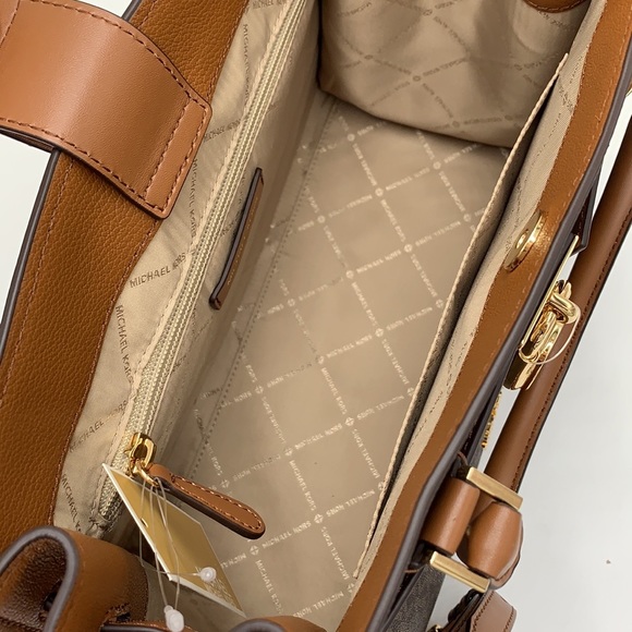 Michael Kors Hamilton Med Satchel Shoulder Crossbody Bag Luggage/Brown Signature - Picture 12 of 16